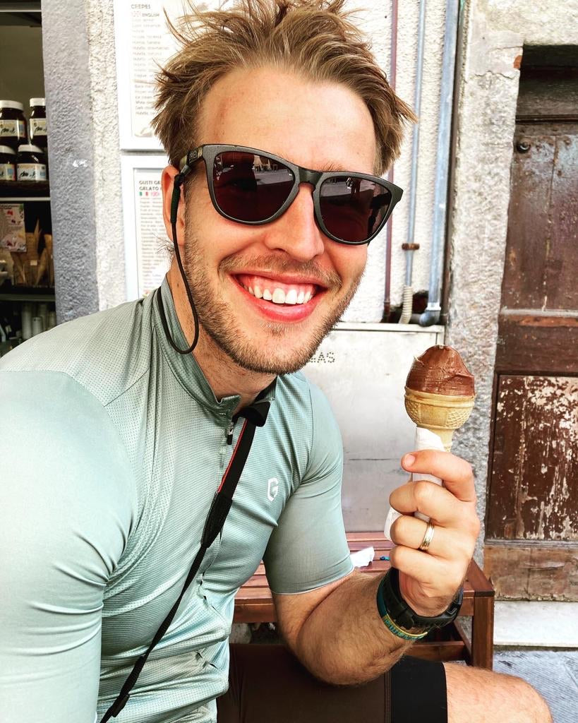 Jay wearing the EcoPro Sage shorts sleeveless jersey. 